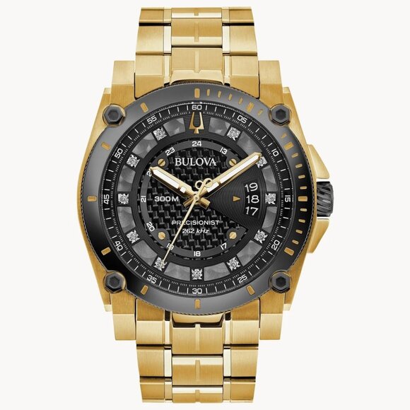 Bulova Men's Precisionist Diamond Accents Quartz Gold Tone 46MM Watch 98D156 - Picture 1 of 4